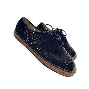 Vince Camuto Navy Lace Up  Espadrilles Laser Cutout Jute Sole Sneaker 8.5